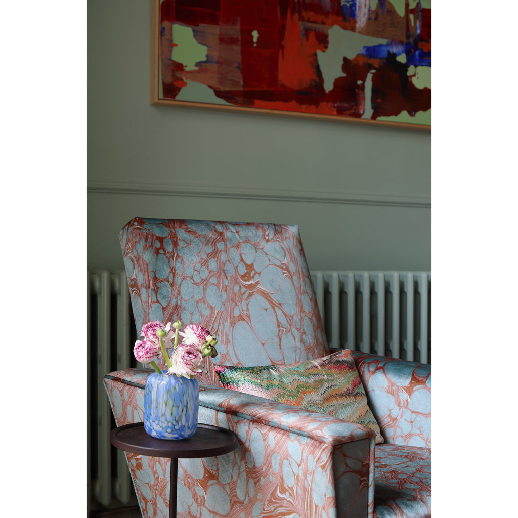 Teal Organic Marbled Velvet Fabric