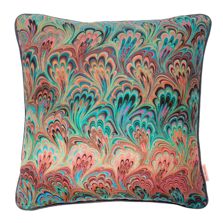 Teal Bouquet Linen Square Cushion