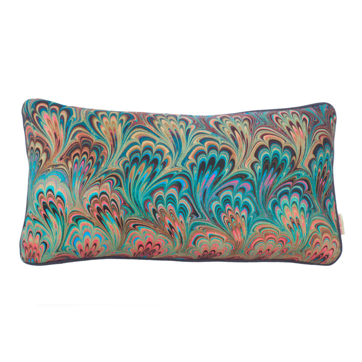 Teal Bouquet Linen Medium Oblong Cushion