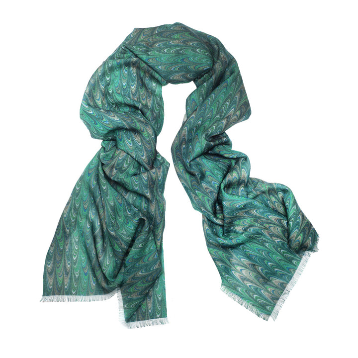 Turquoise Comb Silk Wool Scarf