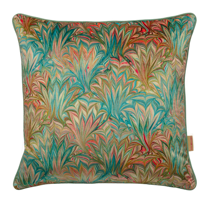 Turquoise Palm Velvet Square Cushion