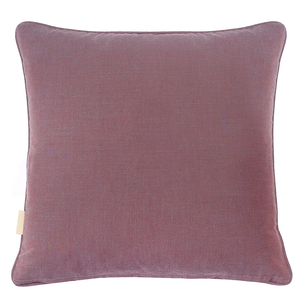 Yellow stripy rose square cushion backing in morello purple cotton