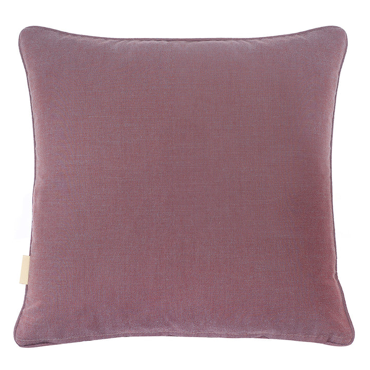 Yellow stripy rose square cushion backing in morello purple cotton