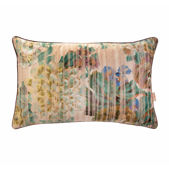 Yellow stripy rose floral velvet pillow