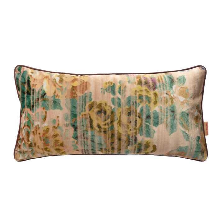 Yellow stripy rose green velvet bolster pillow for sofa or bed