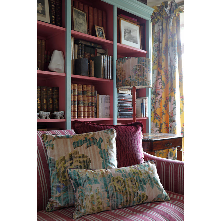 Yellow stripy rose velvet bolster pillow 