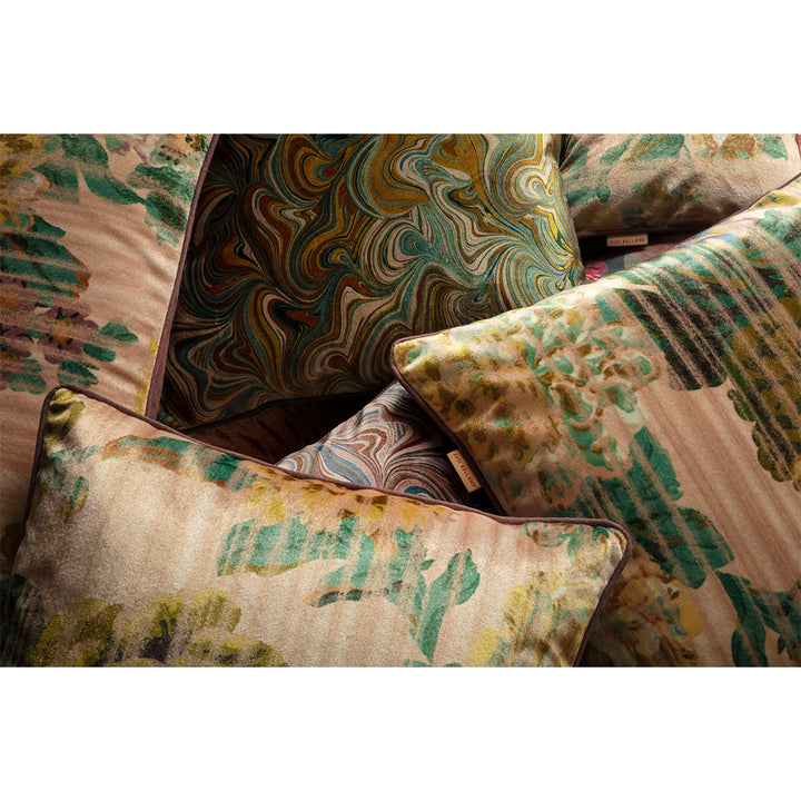 Yellow stripy rose velvet patterned lumbar pillows