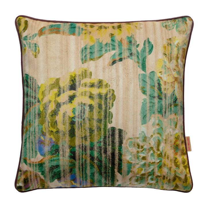 Yellow Stripy Rose Velvet Square Cushion