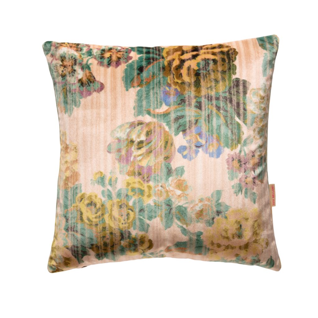 Yellow Stripy Rose Velvet Small Square Cushion *Sample*