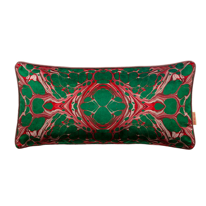 Green and pink velvet oblong cushion