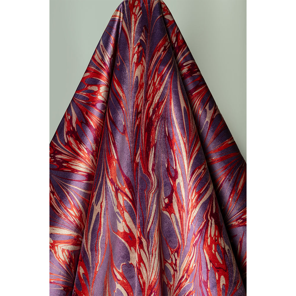 Draped patterned velvet fabric