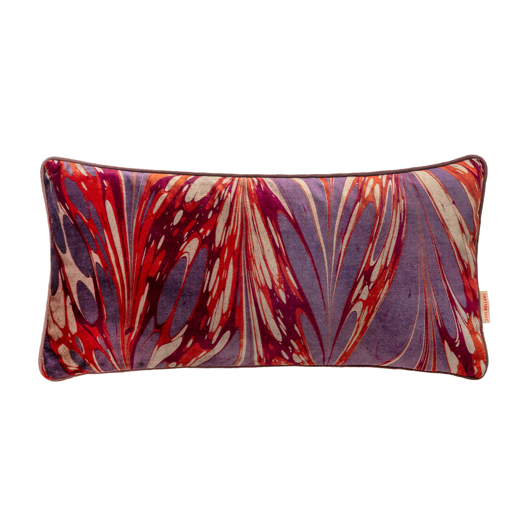 Pink, mauve and orange velvet oblong cushion