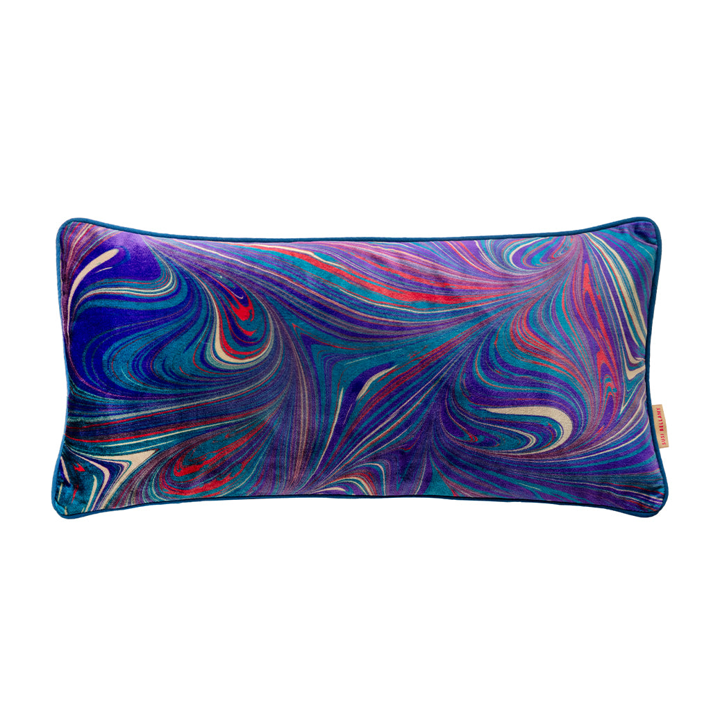 Bright blue velvet patterned cushion