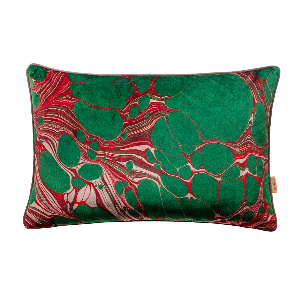 Green and pink large rectangular velvet cushion