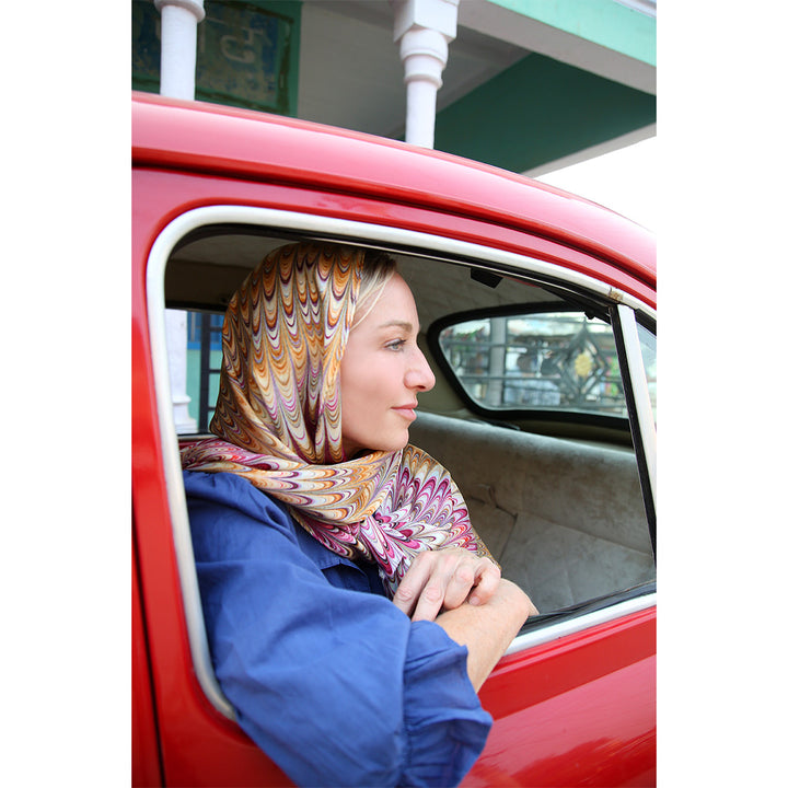 Dahlia Plumes Silk Satin Scarf