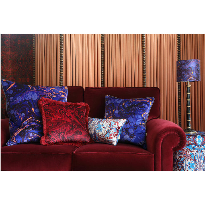 Sapphire Marbled Velvet Square Cushion