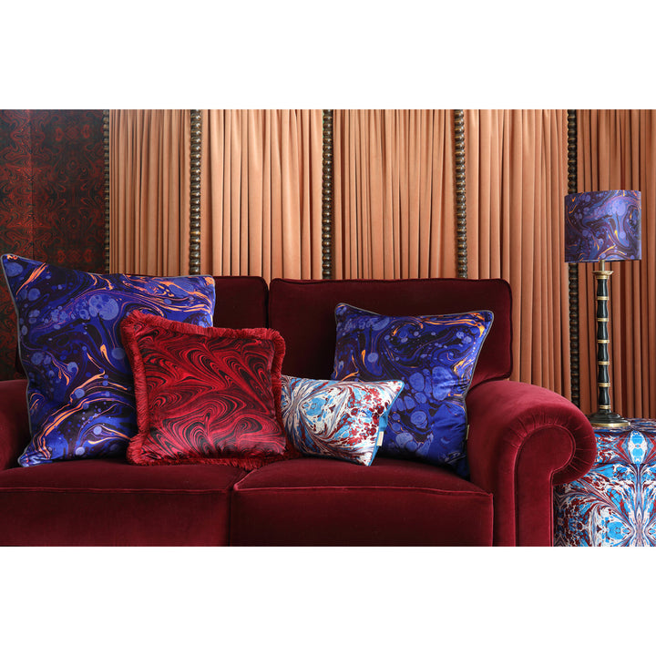 Blue Fantasy Kaleidoscope Marbled Velvet Medium Oblong Cushion