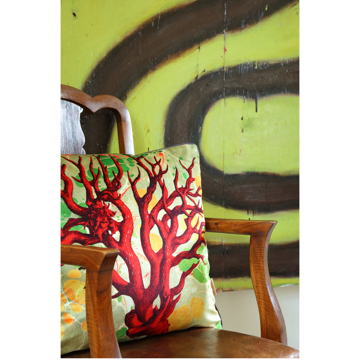 Marbled Coral Velvet Square Cushion