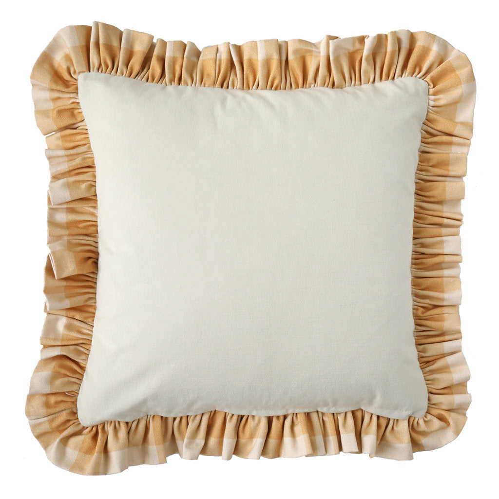 Ruffled Caramel Check Cotton Cushion