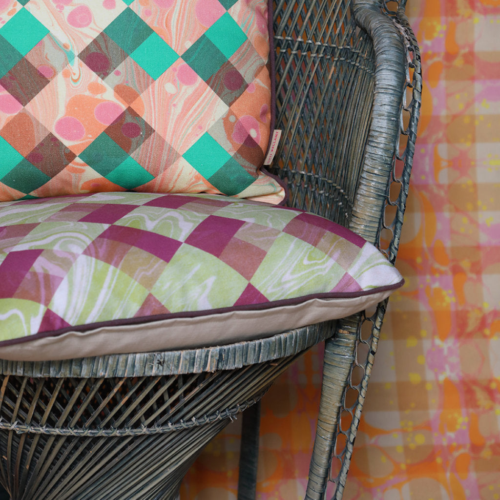 Grape Marbled Cubes Cotton Cushion