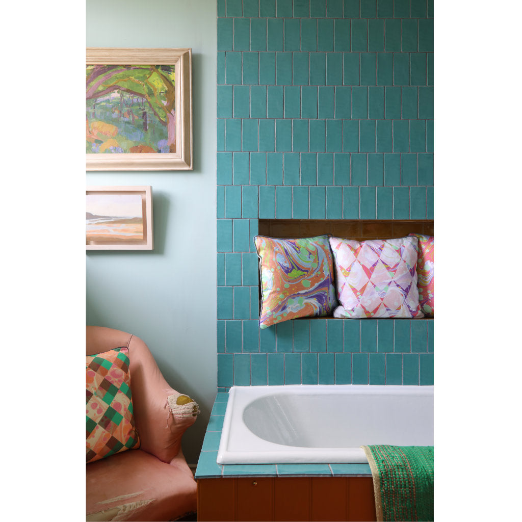 Green Slick Marbled Cotton Cushion