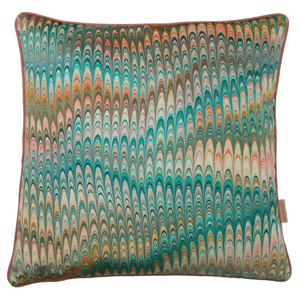 Saffron Marbled Velvet Square Cushion