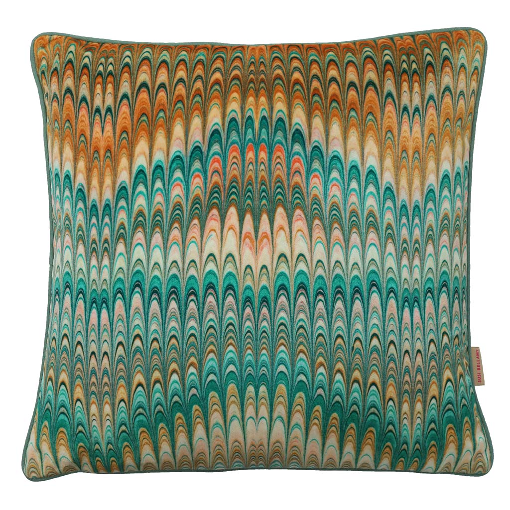 Saffron Plumes Velvet Square Cushion