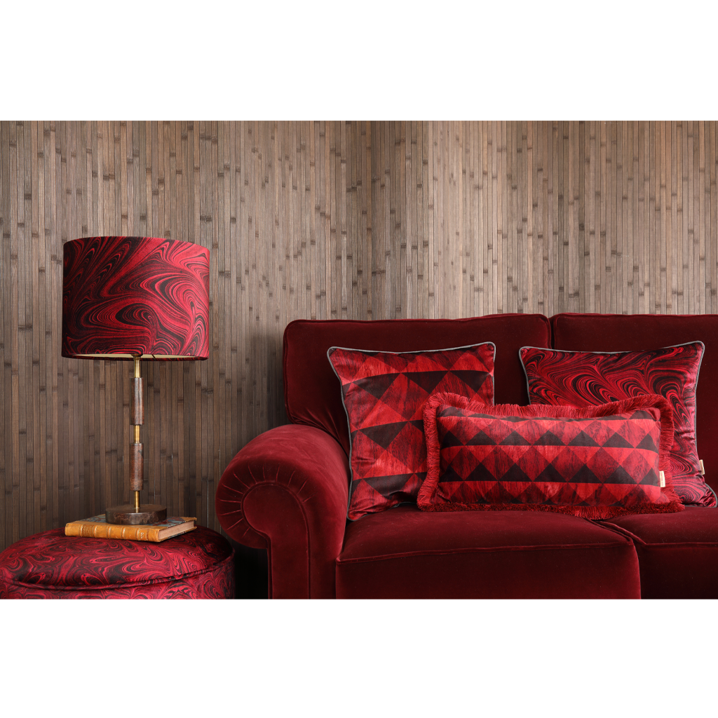Carmine Intarsia Velvet Square Cushion