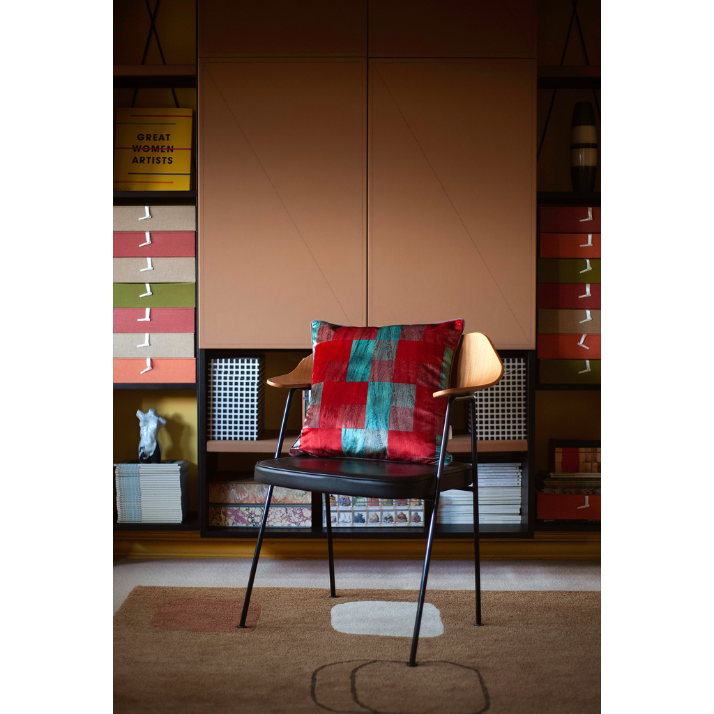 Scarlet Viridian Parquet Velvet Square Cushion