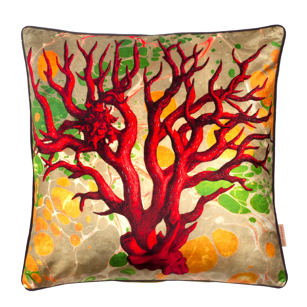 Marbled Coral Velvet Square Cushion