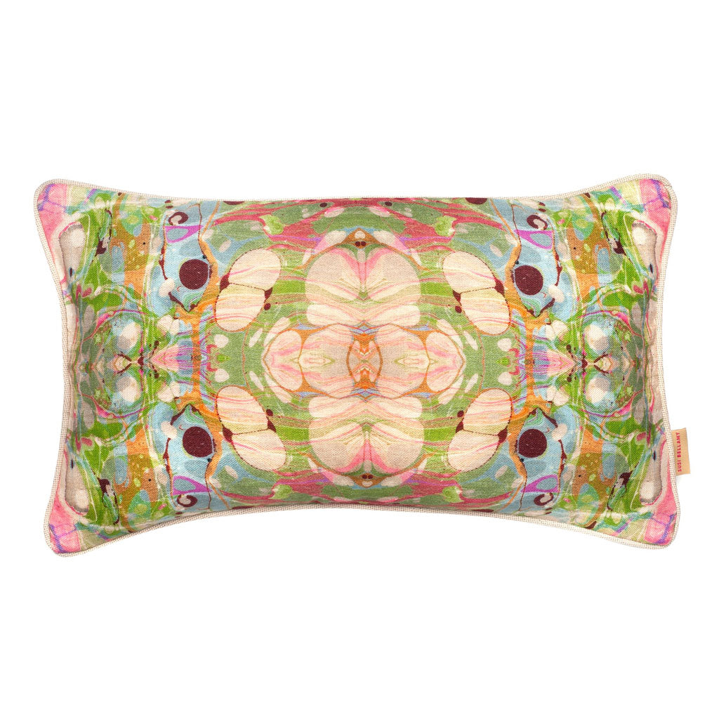 Beige Ripple Kaleidoscope Marbled Linen Medium Oblong Cushion