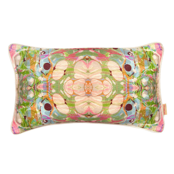 Beige Ripple Kaleidoscope Marbled Linen Medium Oblong Cushion