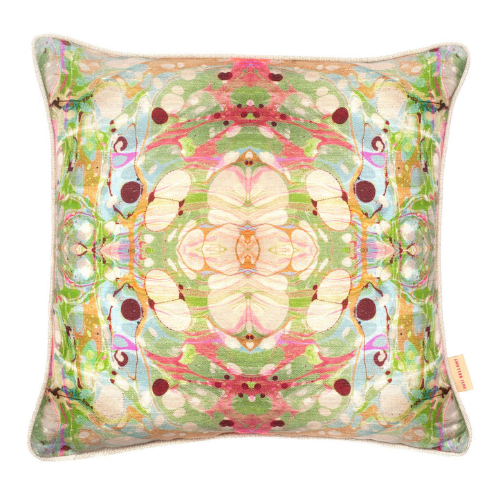 Beige Ripple Kaleidoscope Marbled Linen Square Cushion