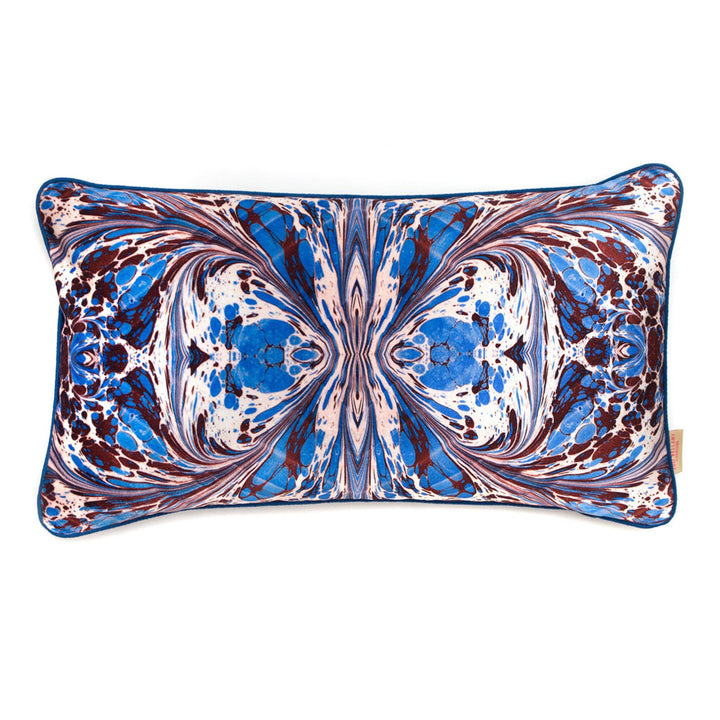 Blue Fantasy Kaleidoscope Marbled Velvet Medium Oblong Cushion