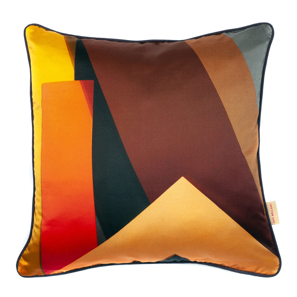 Brown Plinth Silk Cotton Square Cushion