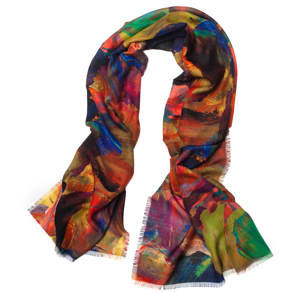 Candied Painterly Silk Wool Scarf