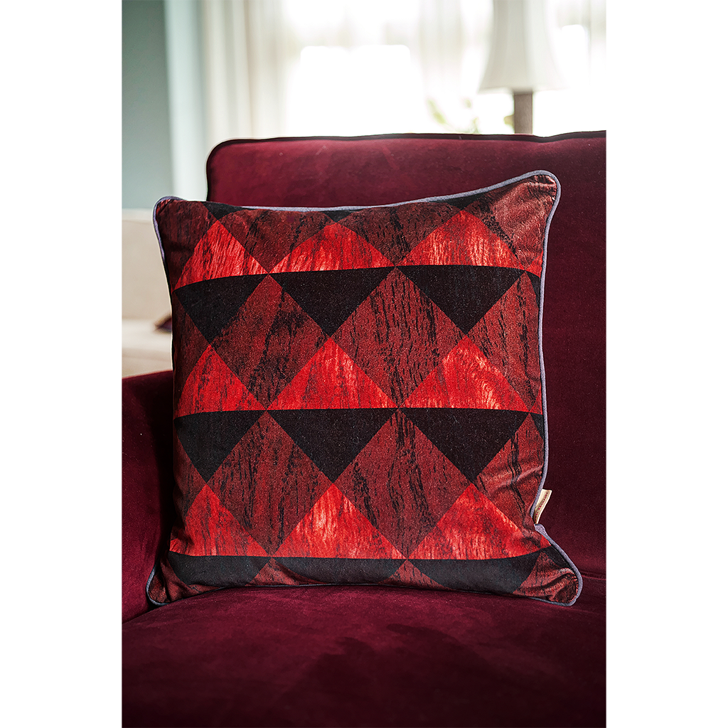 Carmine Cotton Velvet Square Cushion