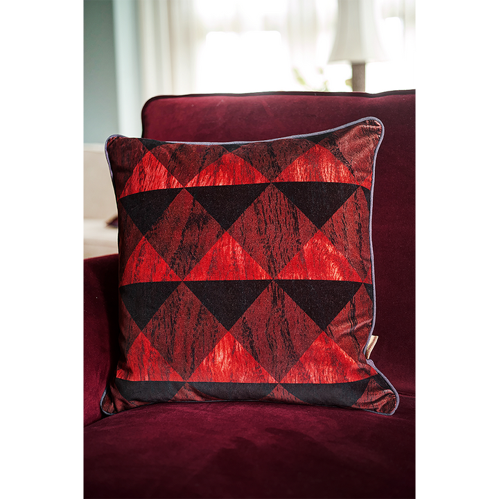 Carmine Cotton Velvet Square Cushion