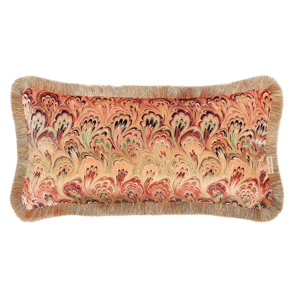Pastel Bouquet Ruched Medium Oblong Velvet Cushion