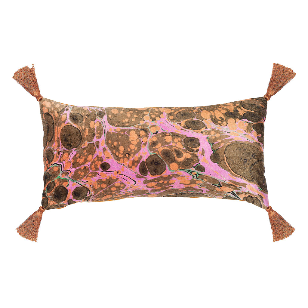 Tasselled Tobacco Marbled Medium Oblong Velvet Cushion