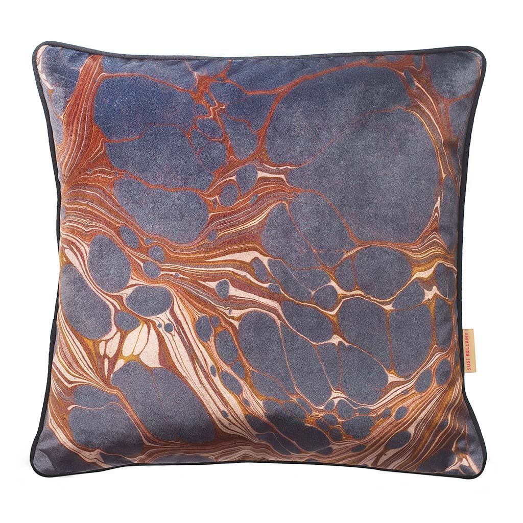 Fig Marbled Velvet Square Cushion