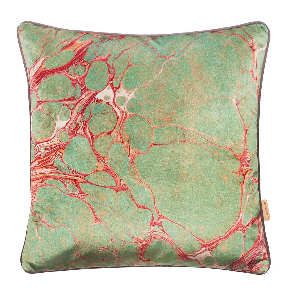 Sage Marbled Velvet Square Cushion