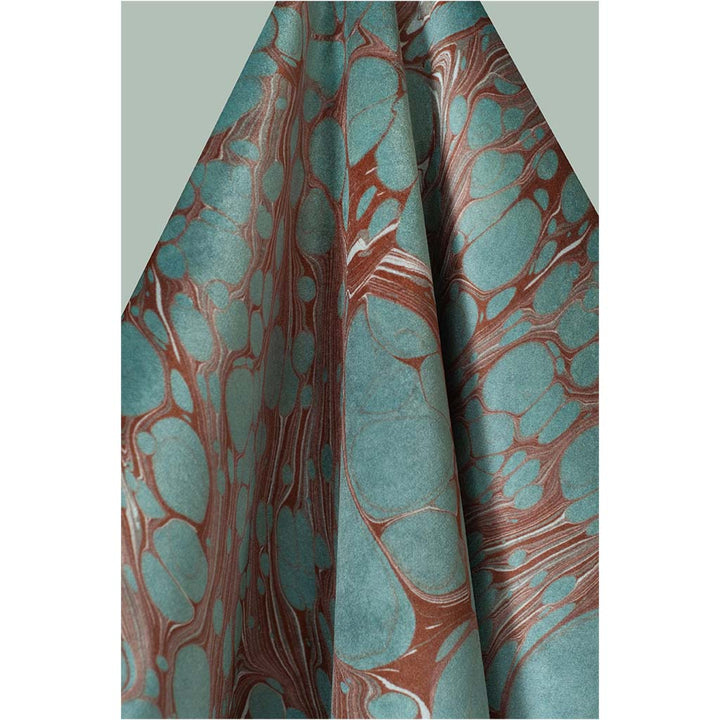 Teal Organic Marbled Velvet Fabric