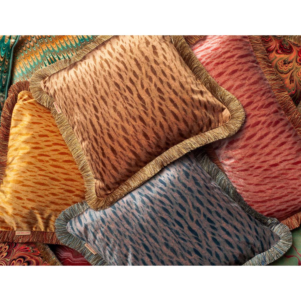 Ruched Wheat Veneer Velvet Square Cushion