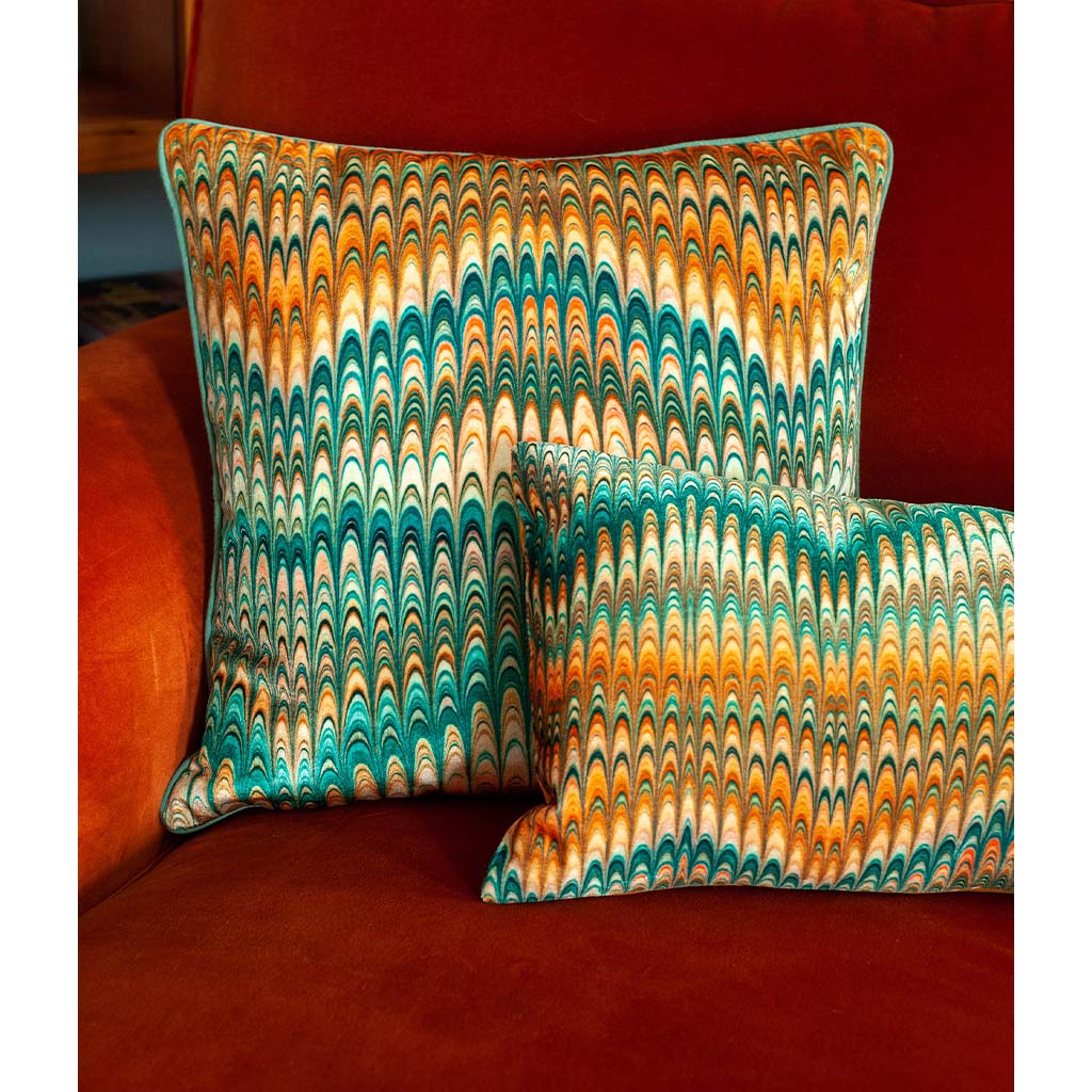 Saffron Plumes Medium Oblong Velvet Cushion