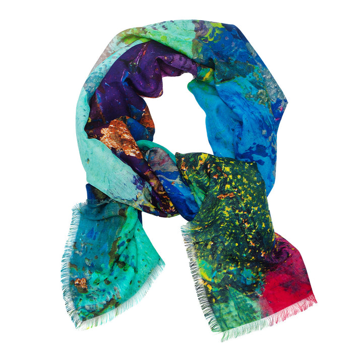 Azure Abstracts Silk Wool Scarf