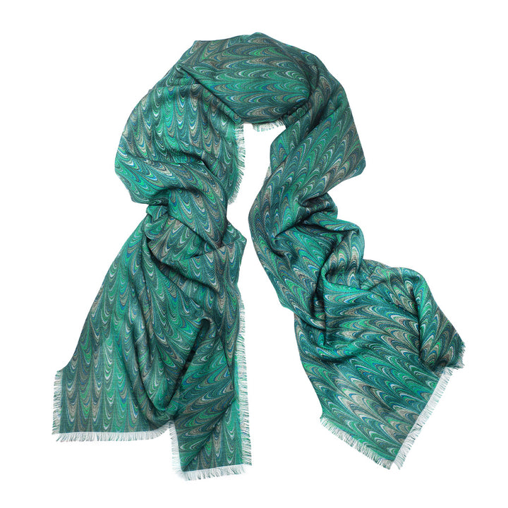 Turquoise Comb Silk Wool Scarf