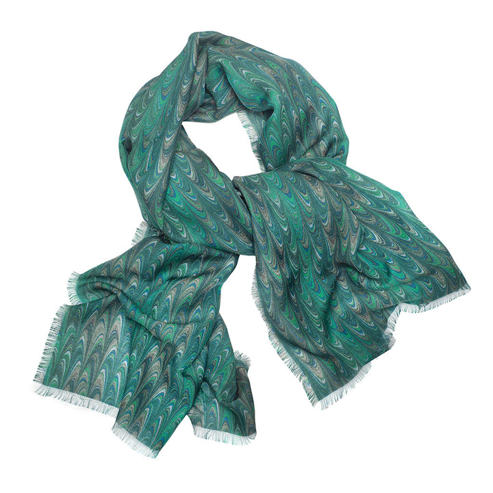 Turquoise Comb Silk Wool Scarf