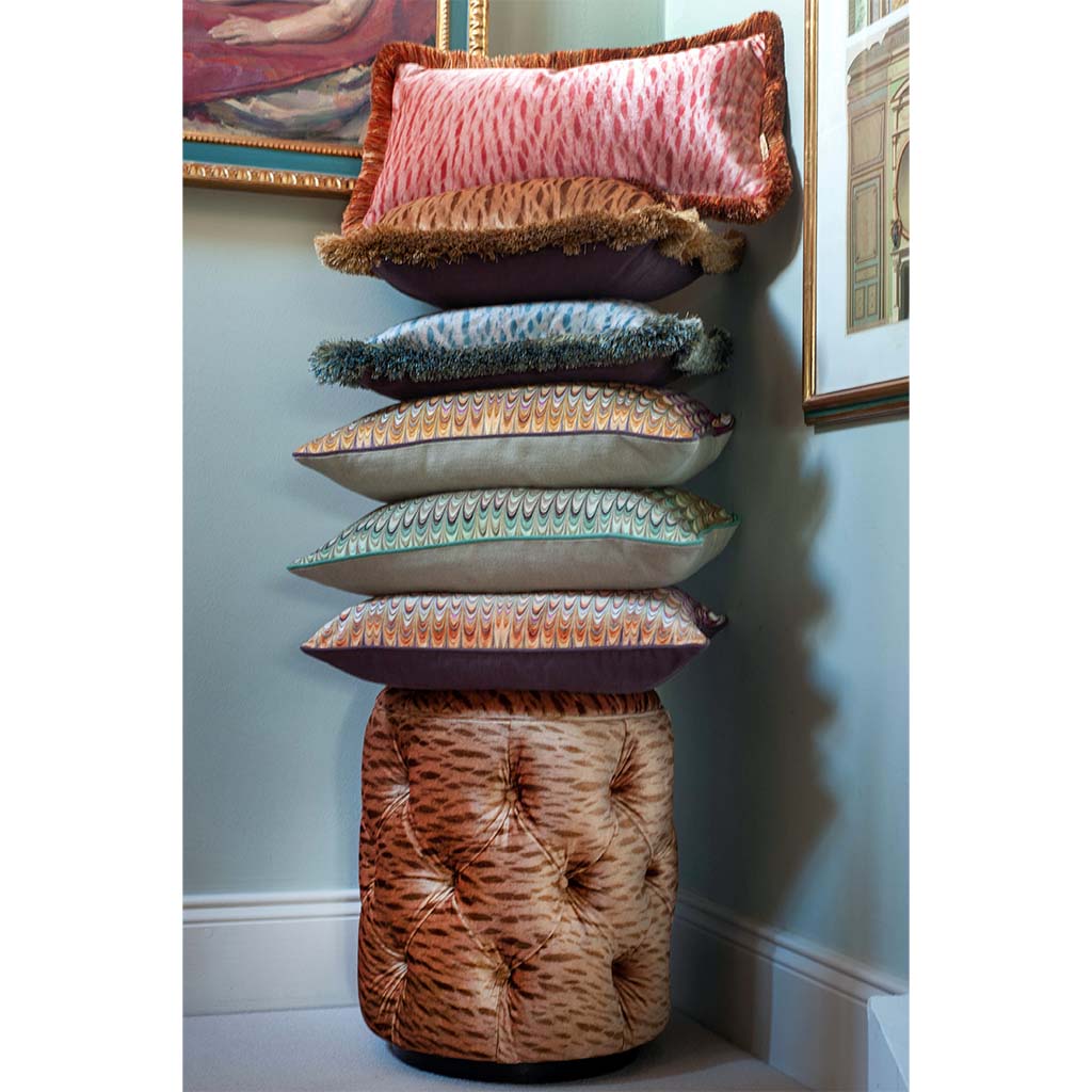 Cantaloupe Veneer Ruched Medium Oblong Velvet Cushion