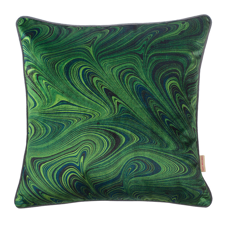 Malachite Marbled Velvet Square Cushion